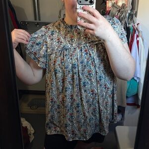 Rose & Olive Blue and Red Floral Blouse